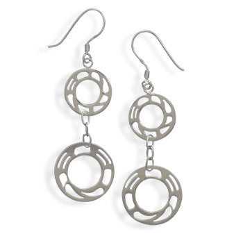 Rhodium Plated French Wire Earrings with Two Circle Drop