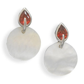 White Shell and Red CZ Post Earrings