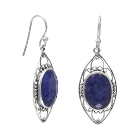 Polished Rough-Cut Sapphire French Wire Earrings