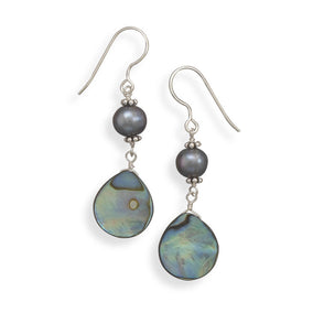 Peacock Cultured Freshwater Pearl and Abalone Shell Earrings