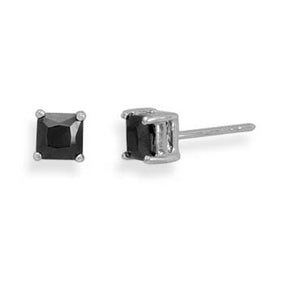 Rhodium Plated Black CZ Studs