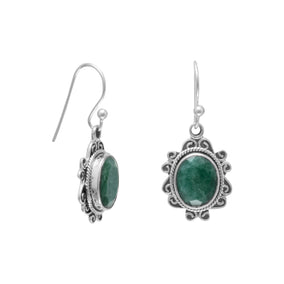 Oxidized Rough-Cut Emerald French Wire Earrings