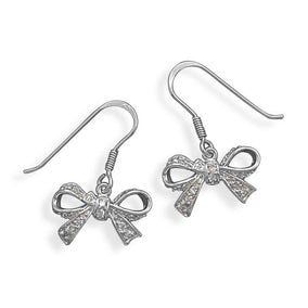 Rhodium Plated CZ Bow Earrings