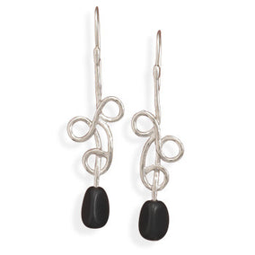 Swirl Design Earrings with Obsidian Bead