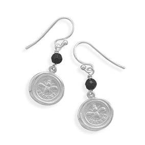 Earrings with Bee Charm and Black Onyx Bead