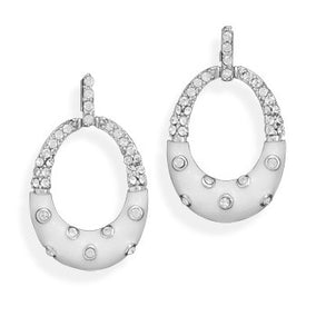 White Enamel Oval Earrings with Crystals