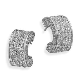 Rhodium Plated Pave CZ 3/4 Hoop Earrings