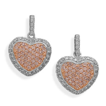 Rhodium Plated CZ Heart Post Earrings