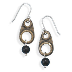 Brass and Black Onyx Drop Earrings