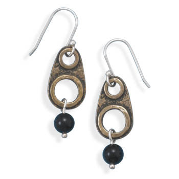 Brass and Black Onyx Drop Earrings