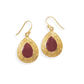 14 Karat Gold Plated Rough-Cut Ruby Earrings