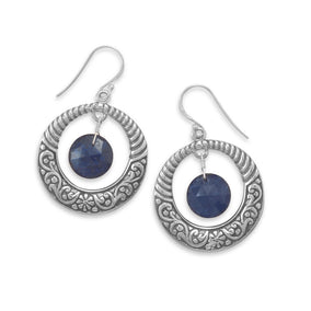 Oxidized Earrings with Sapphire Drop