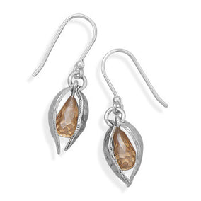 CZ and Leaf Design Earrings