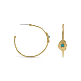 Brass and Reconstituted Turquoise Hoops