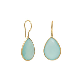 14 Karat Gold Plated Sea Green Chalcedony Earrings