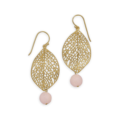 14 Karat Gold Plated Leaf Earrings with Aventurine