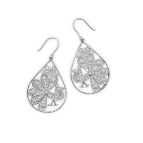 Rhodium Plated Peacock Design Earrings