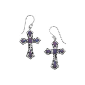 Reconstituted Dyed Purple Turquoise Cross Earrings