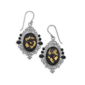 Black Onyx, Gold Leaf and Quartz Earrings