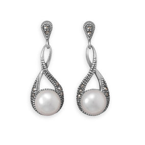 Marcasite and Shell Pearl Drop Earrings