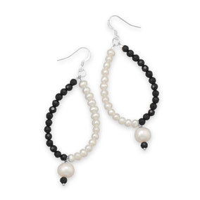 Black Glass and Cultured Freshwater Pearl Earrings