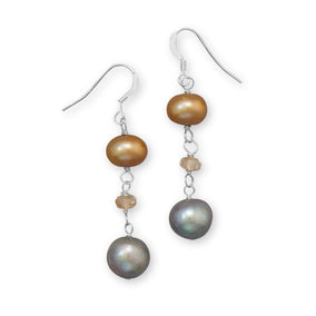 Gold and Grey Cultured Freshwater Pearl Earrings