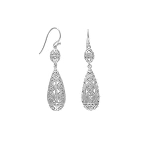 Rhodium Plated Cut Out Drop Earrings