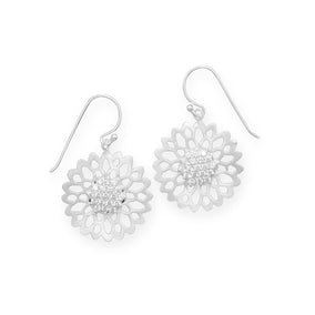 Satin Finish CZ Flower Earrings