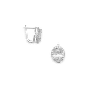 Rhodium Plated Oval CZ Post Clip Earrings