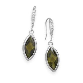 Rhodium Plated Olivine CZ Earrings
