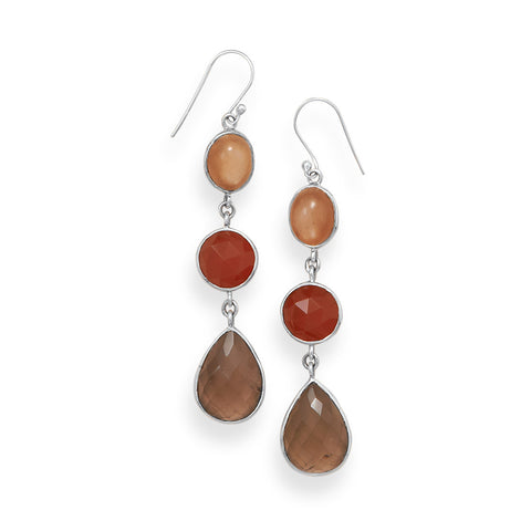 Moonstone, Carnelian and Quartz Drop Earrings
