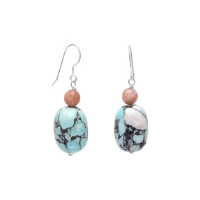 Mosaic Turquoise and Moonstone Drop Earrings