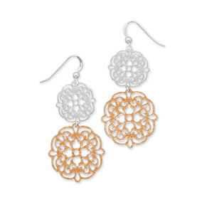Peach Sparkle Cut Out Design Double Drop Earrings