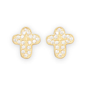 14 Karat Gold Plated CZ Cross Earrings