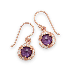 14 Karat Rose Gold Plated Purple CZ Earrings