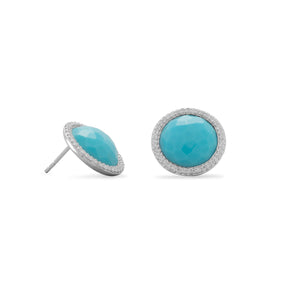 Round Freeform Faceted Turquoise Earrings with CZ Edge