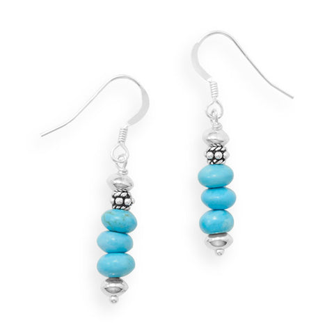 Handmade Reconstituted Turquoise Rondelle French Wire Earrings