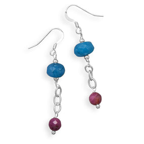 Handmade Blue Quartz and Ruby Drop Earrings