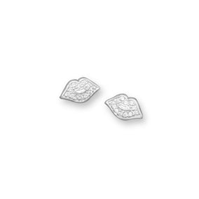 Rhodium Plated CZ Lip Earrings