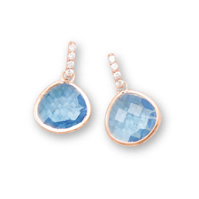 14 Karat Rose Gold Plated Blue Glass Drop Earrings