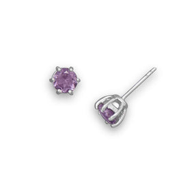 Rhodium Plated Amethyst Stud Earrings