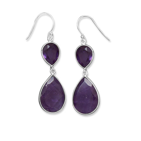 Double Amethyst Drop Earrings