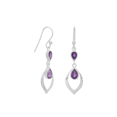 Hammered Drop Earrings with Amethyst
