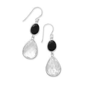 Black Onyx and Clear Quartz Drop Earrings