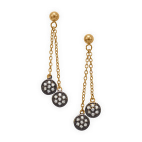 Post Back Two Tone CZ Drop Earrings