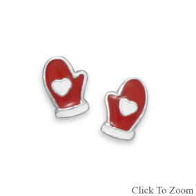 Red and White Mitten Stud Earrings