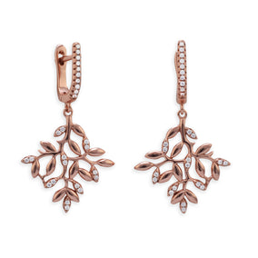14 Karat Rose Gold Plated Signity CZ Vine Drop Earrings