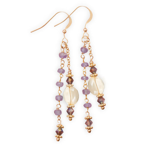 14 Karat Gold Plated Tanzanite and Citrine Drop Earrings
