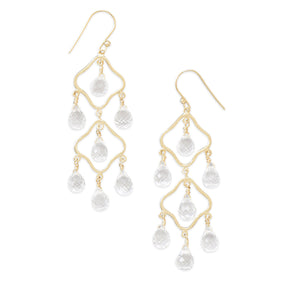 Elegant 14 Karat Gold Plated Clear Quartz Earrings