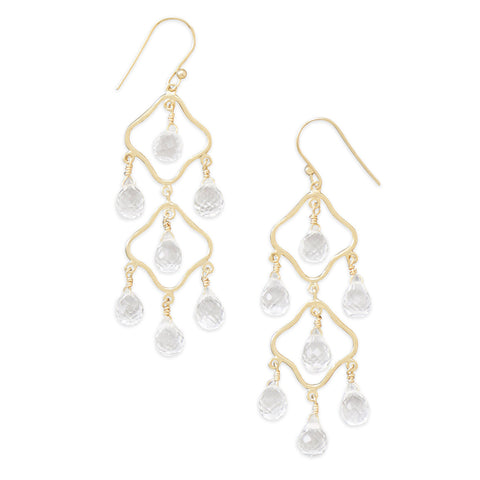Elegant 14 Karat Gold Plated Clear Quartz Earrings